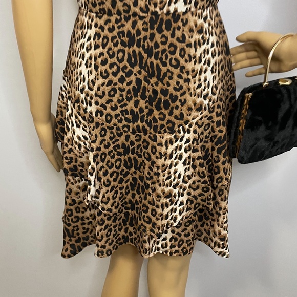 Cheetah print crewneck line sleeveless fit flare asymmetrical ruffled mini dress - Picture 13 of 14